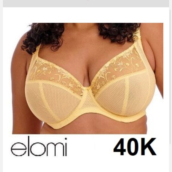 Elomi Charley Underwire Stretch Plunge Bra Yellow Lemon Fizz Size 40K - Picture 1 of 9